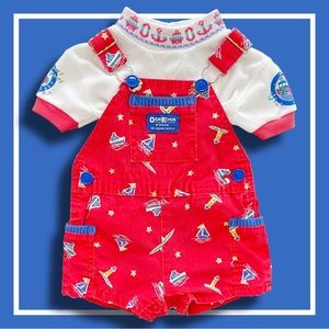 Vintage Oshkosh Boat Shortalls & Tee - 6/9m & 3/6m - EVC